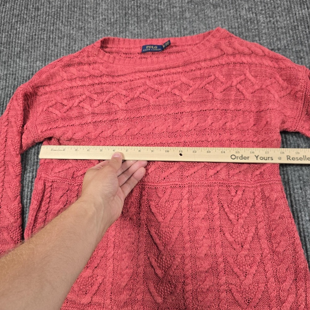 Polo Ralph Lauren Sweater Womens XS Pink Cotton Linen Cable Knit Pullover Crew - Picture 6 of 7
